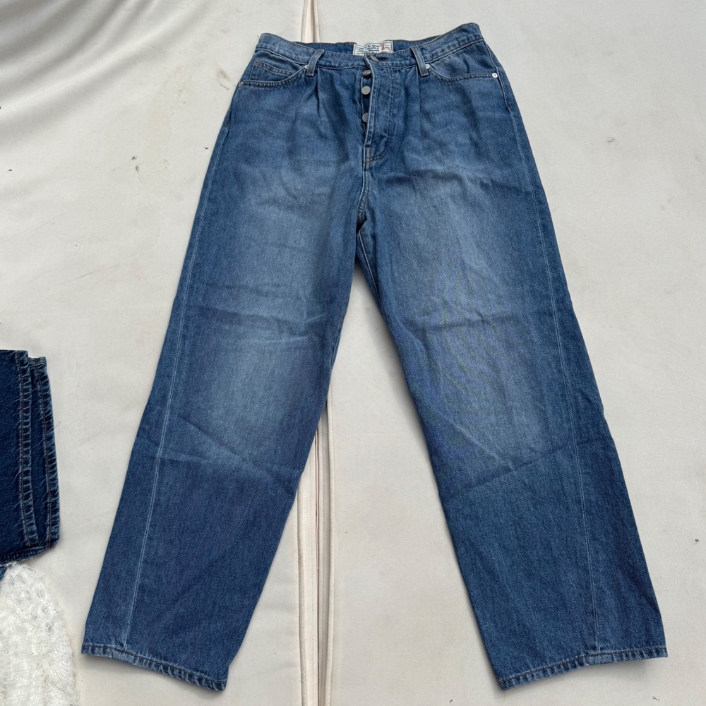 Free People X Sandrine Rose High Waist Denim Buckle Pants Blue Jeans